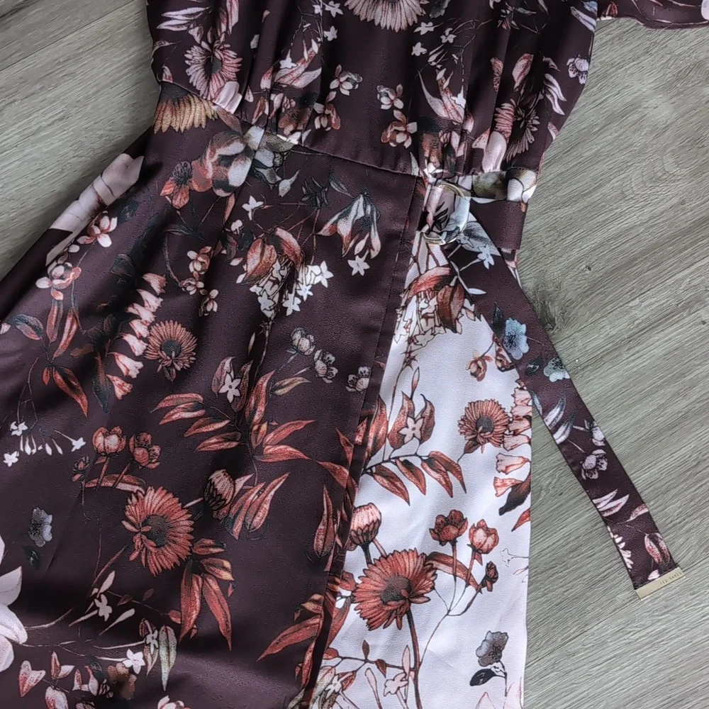 Ted Baker Floral Midi Dress in Burgundy and White - Picture 5 of 6